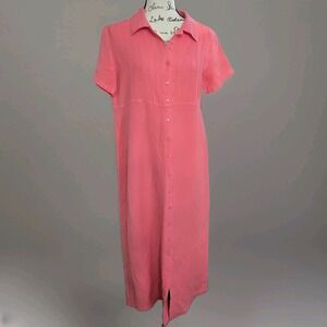 Vintage Chadwick's‎ Pink Silk Linen Blend Maxi Button Up Dress Momcore Sz 10